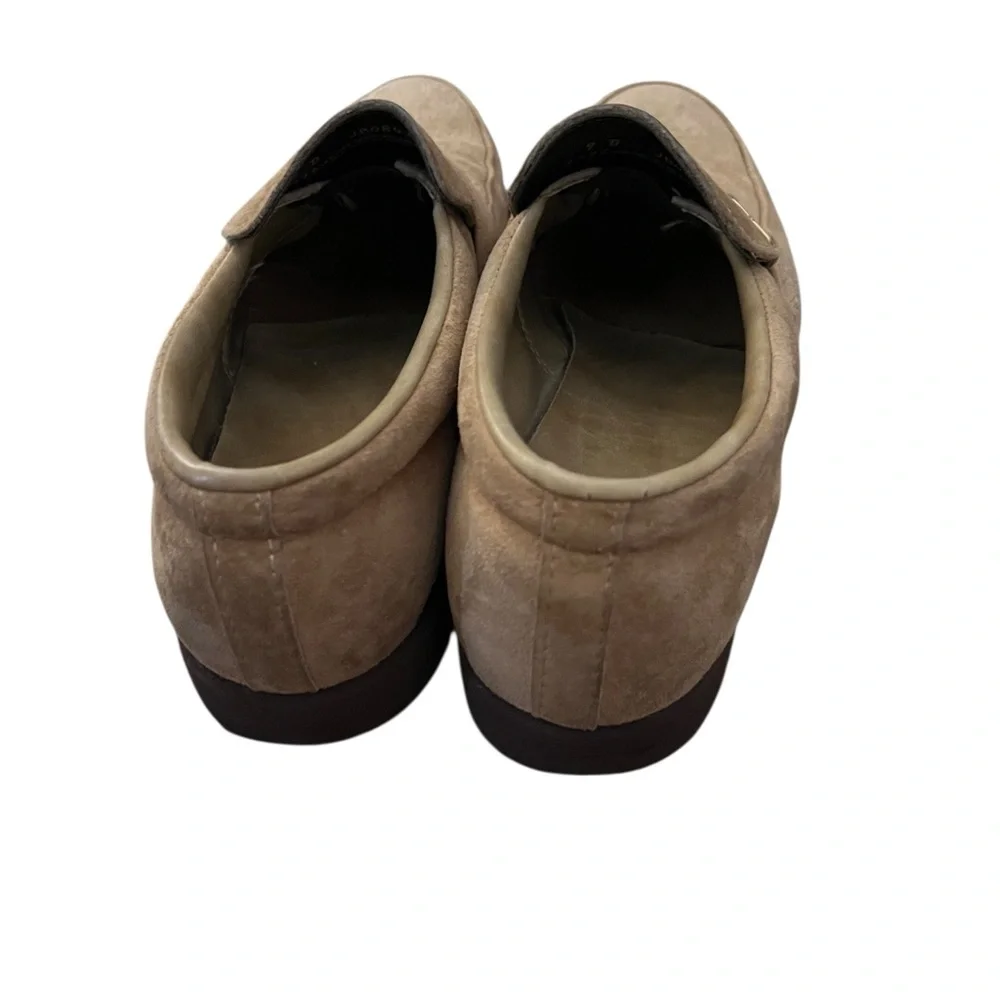 Vintage 70s 80s Montgomery Ward Suede Loafer Dress Shoes Gold Hardware Taupe 9D